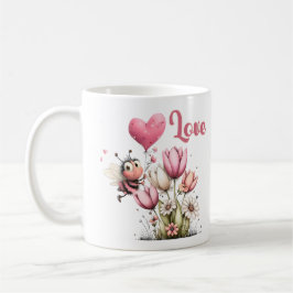 Taza De Café Cute Bee Love Heart & Floral 