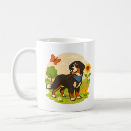 Taza De Café Cute Bernese Mountain Dog with Sunflower & Butterf