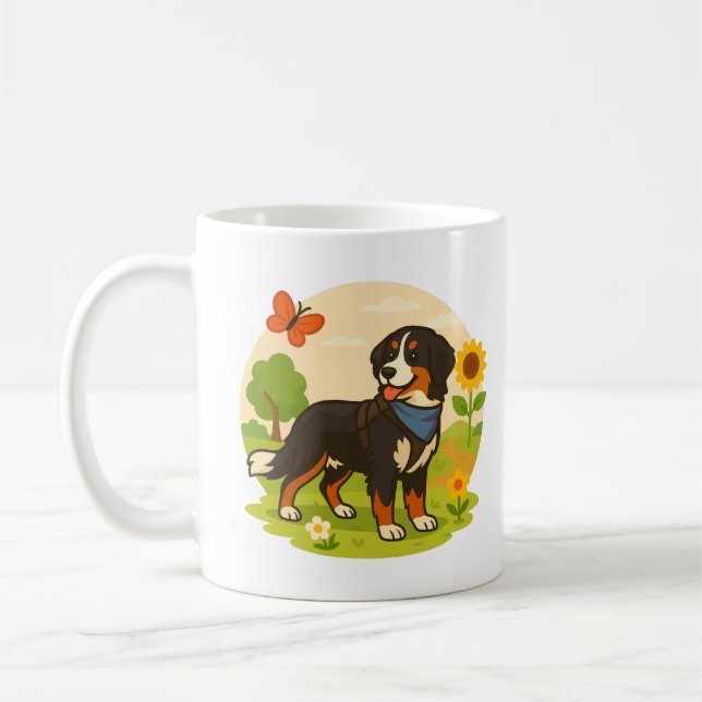Taza De Café Cute Bernese Mountain Dog with Sunflower & Butterf (Izquierda)