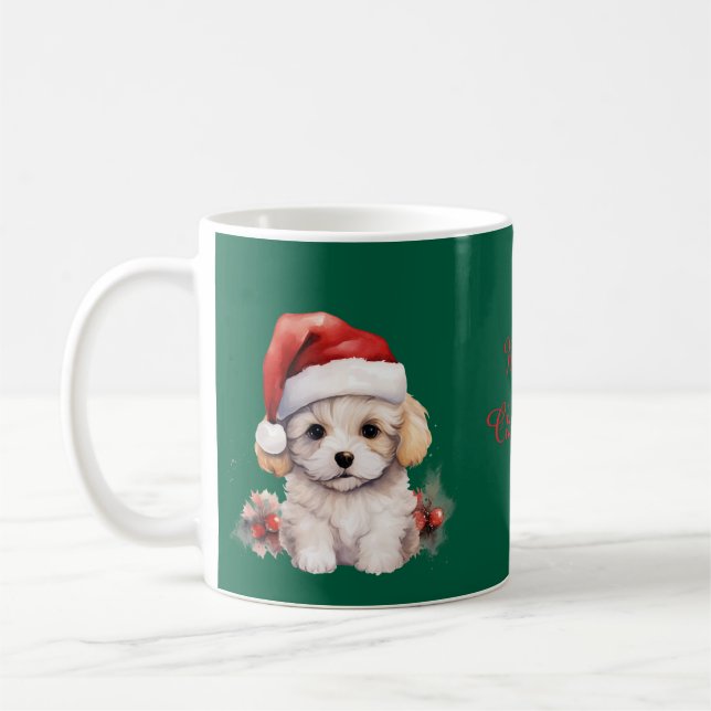 Taza De Café Cute Bichon Frise at Christmas (Izquierda)