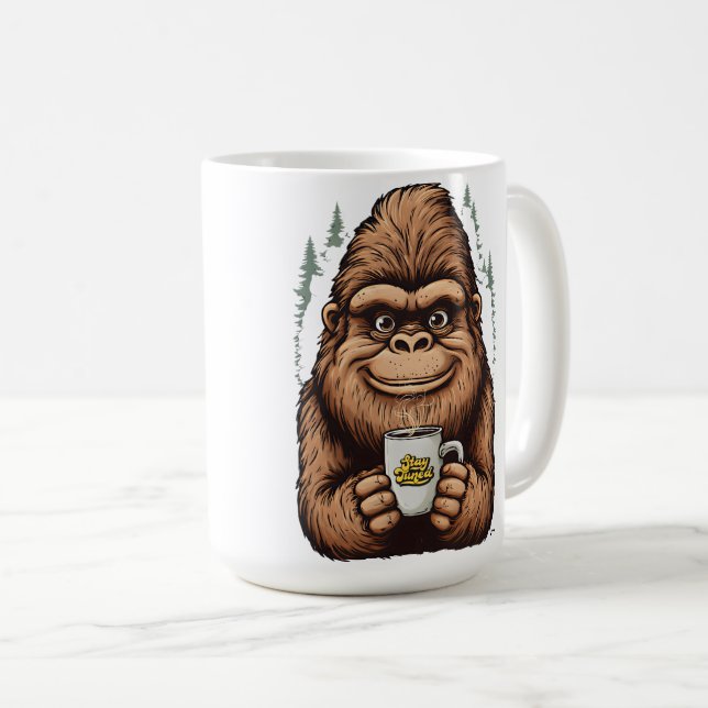 Taza De Café Cute Bigfoot Drinking Coffee  Funny Sasquatch  (Anverso derecho)