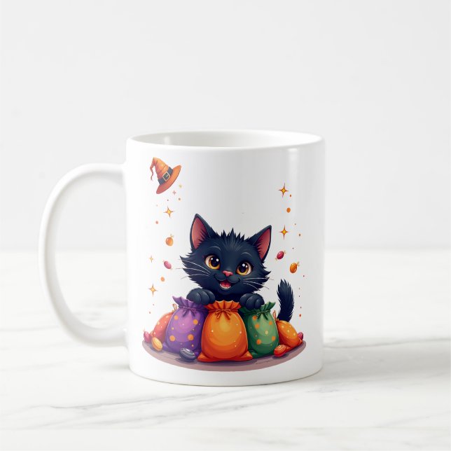 Taza De Café Cute Black Cat Halloween Candy Mug (Izquierda)