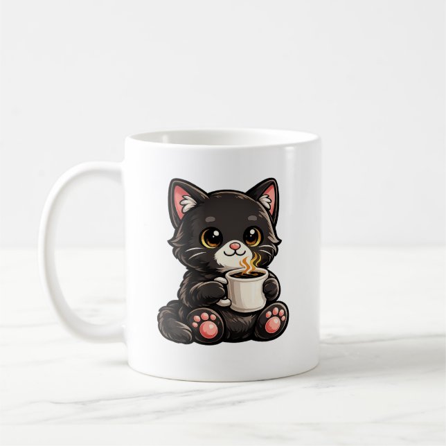 Taza De Café Cute Black Cat with Coffee (Izquierda)