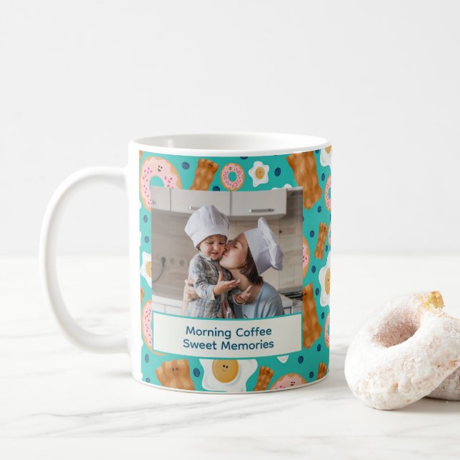 Taza De Café Cute Blue Breakfast Customizable Pastel (Con donut)