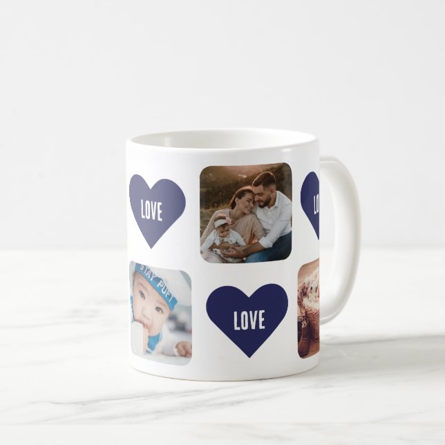 Taza De Café Cute Blue Hearts Custom Photo Love Mug (Anverso derecho)