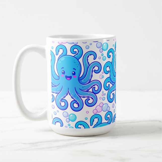 Taza De Café ​Cute Blue Octopus Pattern Coffee Mug (Izquierda)