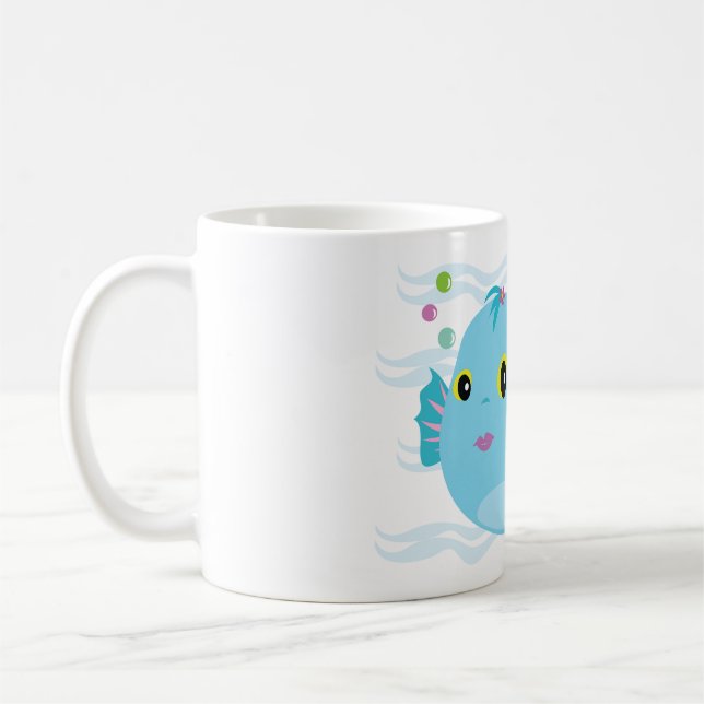 Taza De Café Cute Blue Tropical Fish Pink Fins (Izquierda)