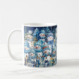Taza De Café Cute Blue Watercolor Snowman Winter Collage