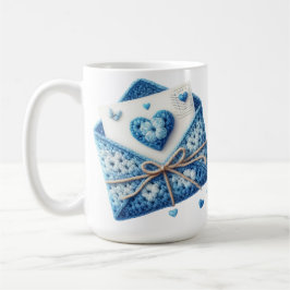 TAZA DE CAFÉ CUTE BLUE & WHITE CROCHET LOOK ENVELOPES