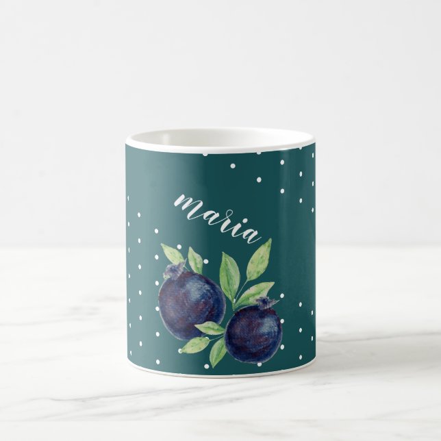 Taza De Café Cute Blueberries Watercolor Pintado a mano (Centro)