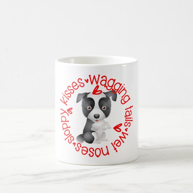 Taza De Café Cute Border Collie, besos descuidados (Centro)