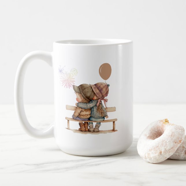 Taza De Café Cute Boy y Chica Mug (Con donut)