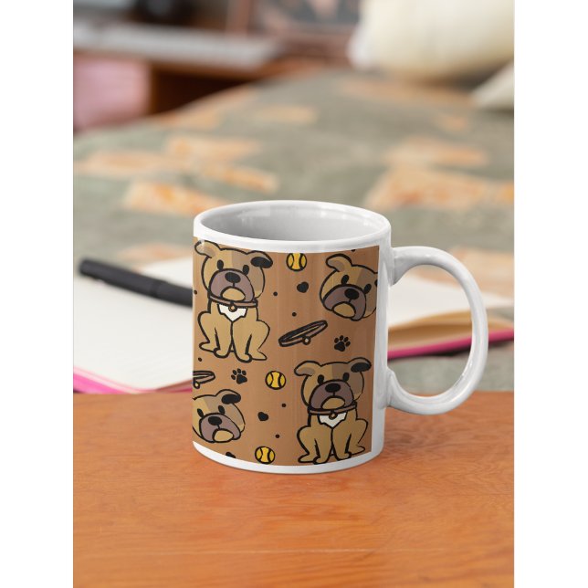 Taza De Café Cute Brown Bulldog Pattern Personalized Gift (Start your morning with these cute pups.🐾 The perfect wrap-around gift for Bulldog lovers.)