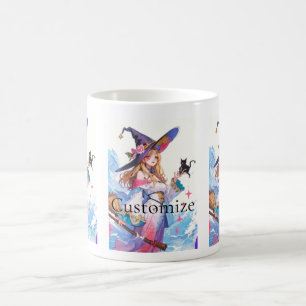 Taza De Café Cute bruja sujetando el gato negro Thunder_Cove
