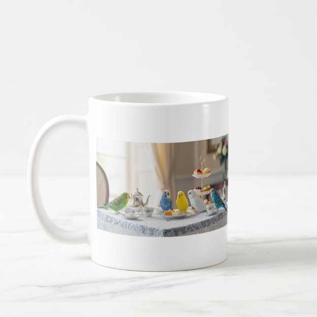 Taza De Café Cute Budgies High Tea Party Parakeet Lover Gift  (Izquierda)
