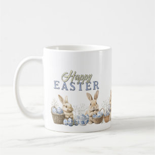 Taza De Café Cute Bunnies & Toile Blue Easter Eggs