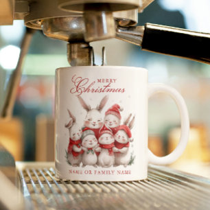Taza De Café Cute bunnies y nombre personalizado Feliz Navidad