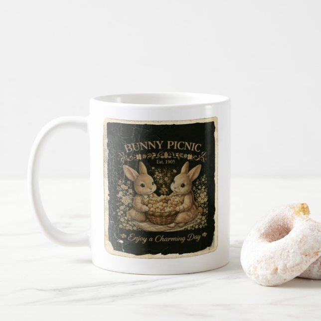 Taza De Café Cute Bunny Picnic Art (Con donut)
