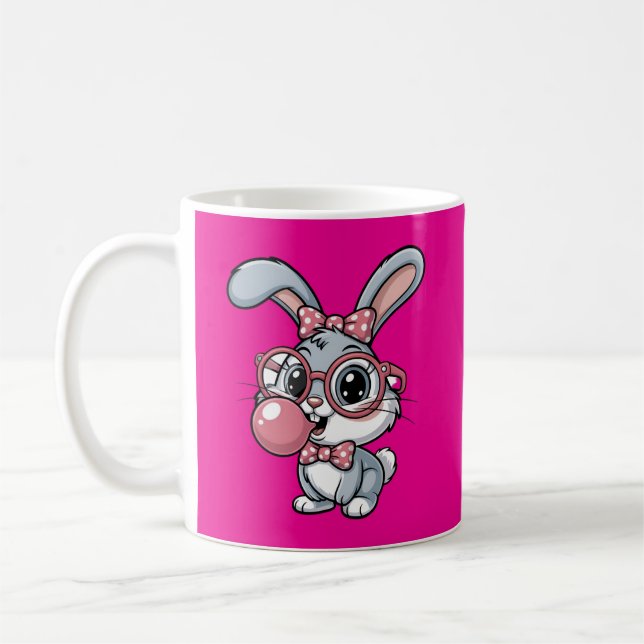 Taza De Café Cute Bunny with Glasses Blowing Bubble Gum (Izquierda)