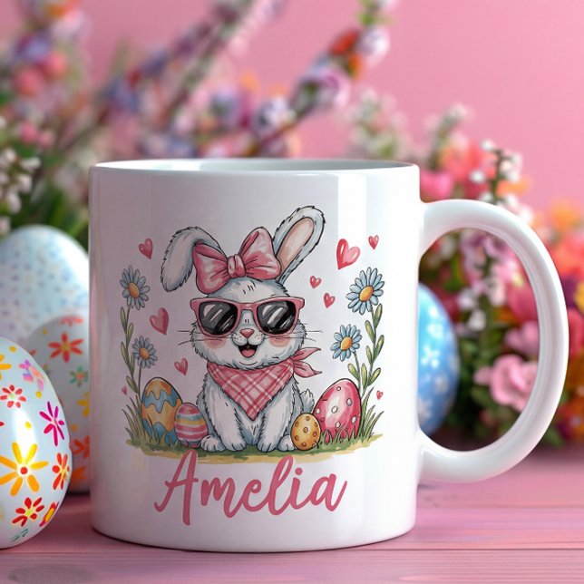 Taza De Café Cute Bunny with Sunglasses Custom Name Easter Gift (Subido por el creador)
