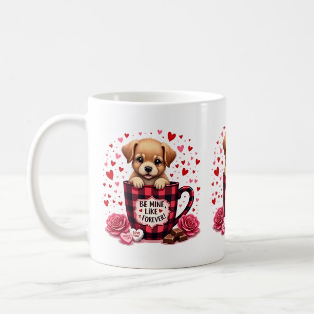 Taza De Café Cute cachorro San Valentín búfalo tocado estético (Izquierda)