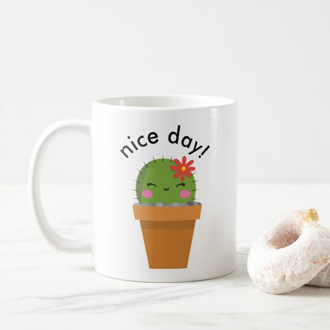 Taza De Café cute cactus mug, nice day mug (Con donut)