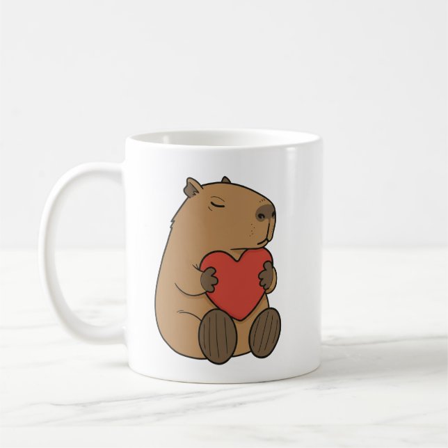 Taza De Café Cute Capybara Hugging Heart Valentine (Izquierda)