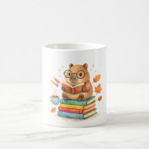 Cute Capybara Reading Books Watercolor 