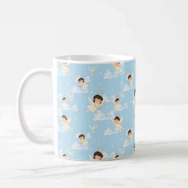 Taza De Café  Cute Cartoon Angels And Doves Seamless Pattern (Izquierda)