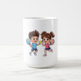 Taza De Café Cute Cartoon Boy and Girl Playing Padel Tennis – F