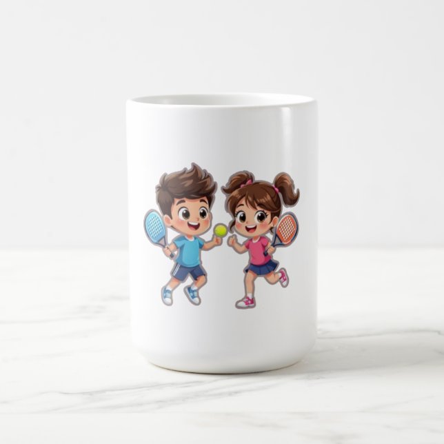 Taza De Café Cute Cartoon Boy and Girl Playing Padel Tennis – F (Centro)