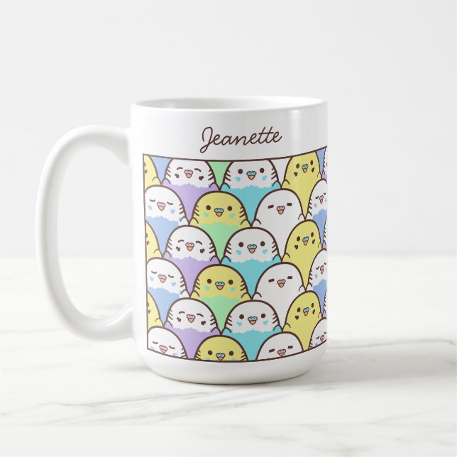 Taza De Café Cute Cartoon Budgie Parrot Pattern Name (Izquierda)