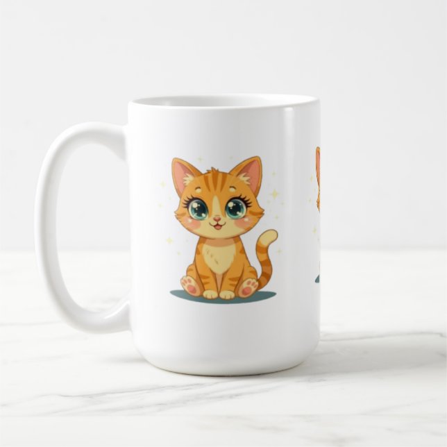 Taza De Café **Cute Cartoon Cat – Adorable Kitty Illustration** (Izquierda)