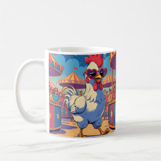 Taza De Café Cute Cartoon Chicken, Colorful Floral. Farm Animal