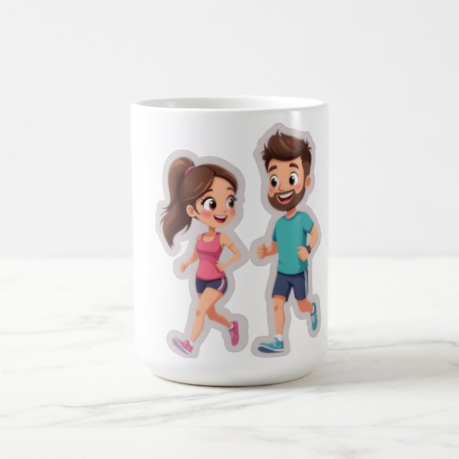 Taza De Café Cute Cartoon Couple Jogging Together – Healthy Lif (Centro)