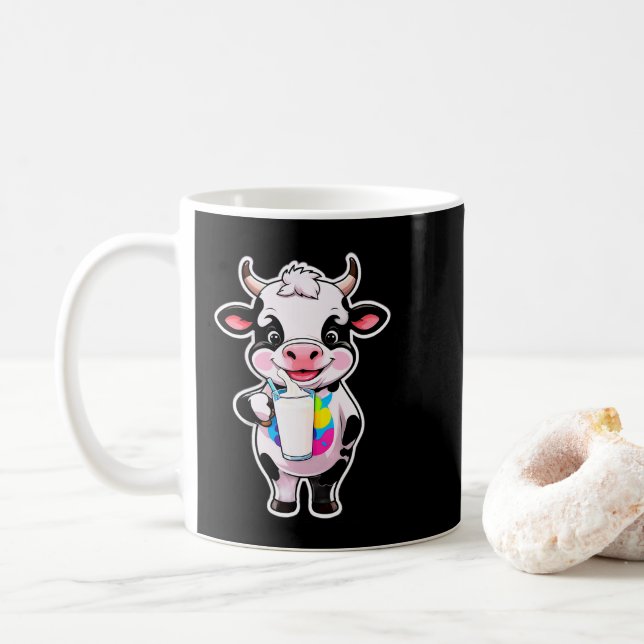Taza De Café Cute Cartoon Cow Drinking Milk From Glass (Con donut)