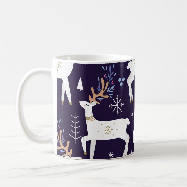 Taza De Café Cute cartoon deer seamless pattern, nursery backgr (Izquierda)