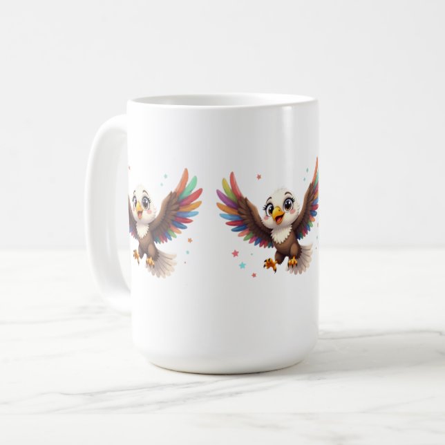 Taza De Café Cute Cartoon Eagle Flying – Friendly Vector Art (Anverso izquierdo)