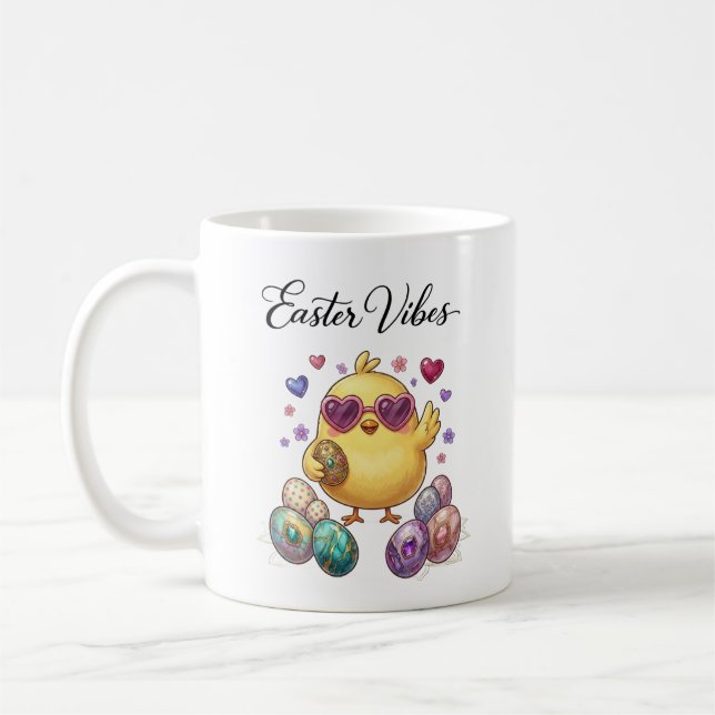 Taza De Café Cute Cartoon Easter Chick with Pastel Eggs Heart (Izquierda)