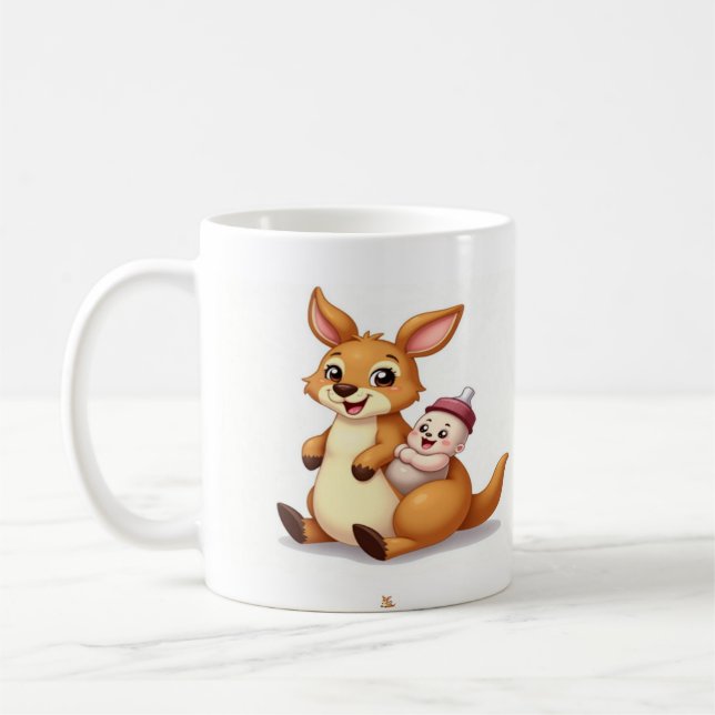 Taza De Café Cute Cartoon Kangaroo with Baby and Milk Bottle -  (Izquierda)