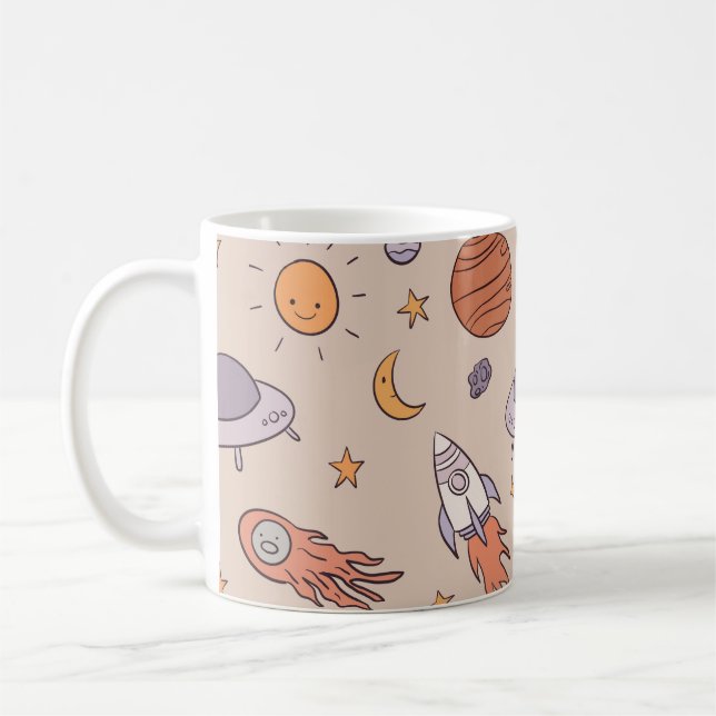 Taza De Café Cute Cartoon Outer Space Seamless Pattern Design (Izquierda)