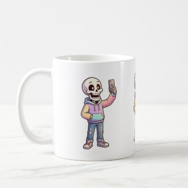 Taza De Café Cute Cartoon Skeleton Selfie - Full Body Trendy Ou (Izquierda)