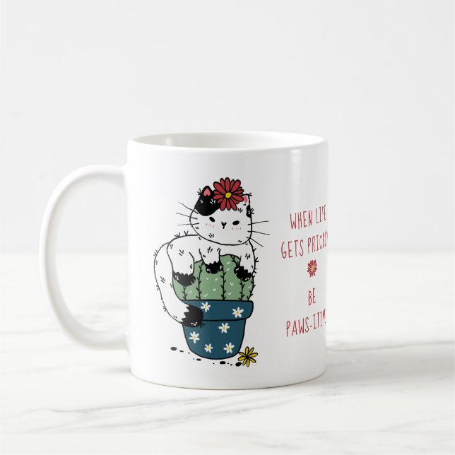 Taza De Café Cute Cat Cactus Positive Saying Pun (Izquierda)