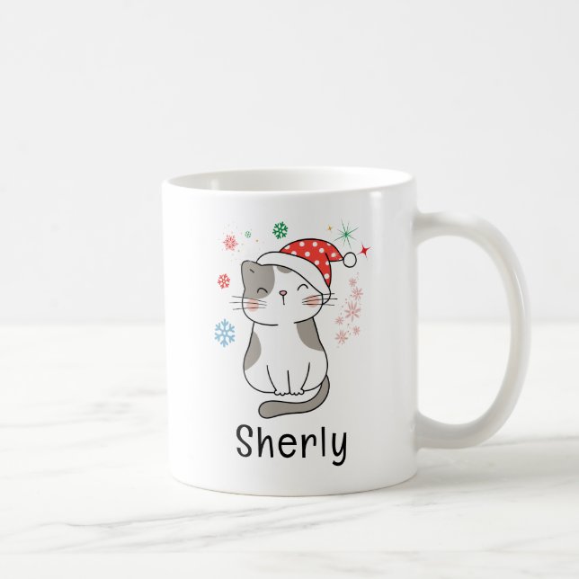 Taza De Café Cute Cat Christmas Custom Name (Derecha)