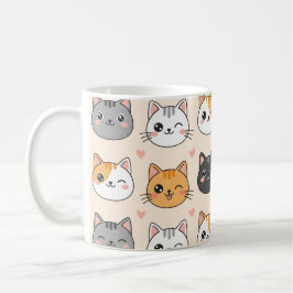 Taza De Café Cute Cat Faces Kawaii Cat Pattern