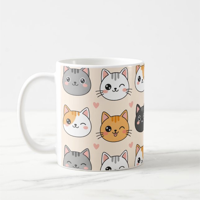 Taza De Café Cute Cat Faces Kawaii Cat Pattern  (Izquierda)
