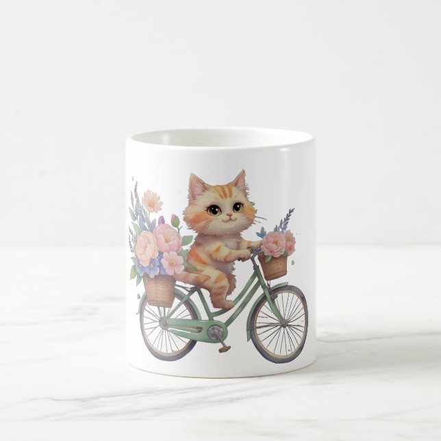 Taza De Café Cute Cat Floral Bike Mug – Aesthetic Gift (Centro)