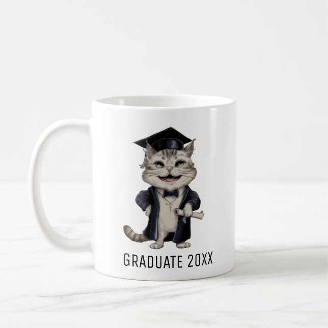 Taza De Café Cute Cat Graduation Personalized (Izquierda)