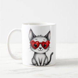 Taza De Café Cute Cat Heart Glasses Coffee Mug