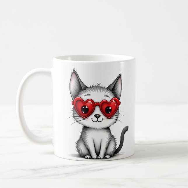Taza De Café Cute Cat Heart Glasses Coffee Mug (Izquierda)